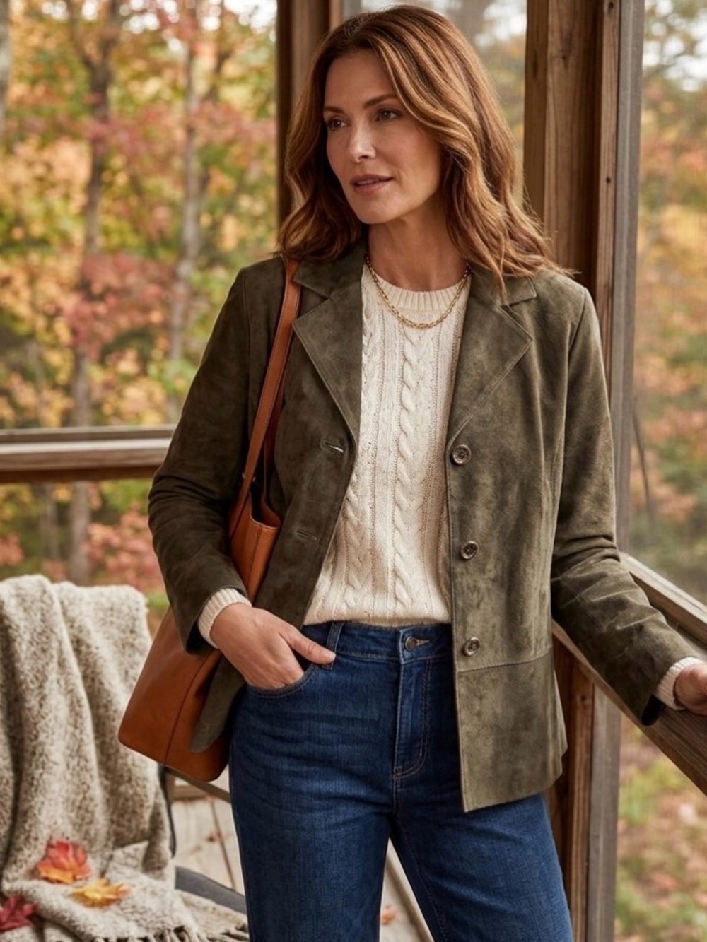 Chico's Olive Green Suede Button-Front Jacket